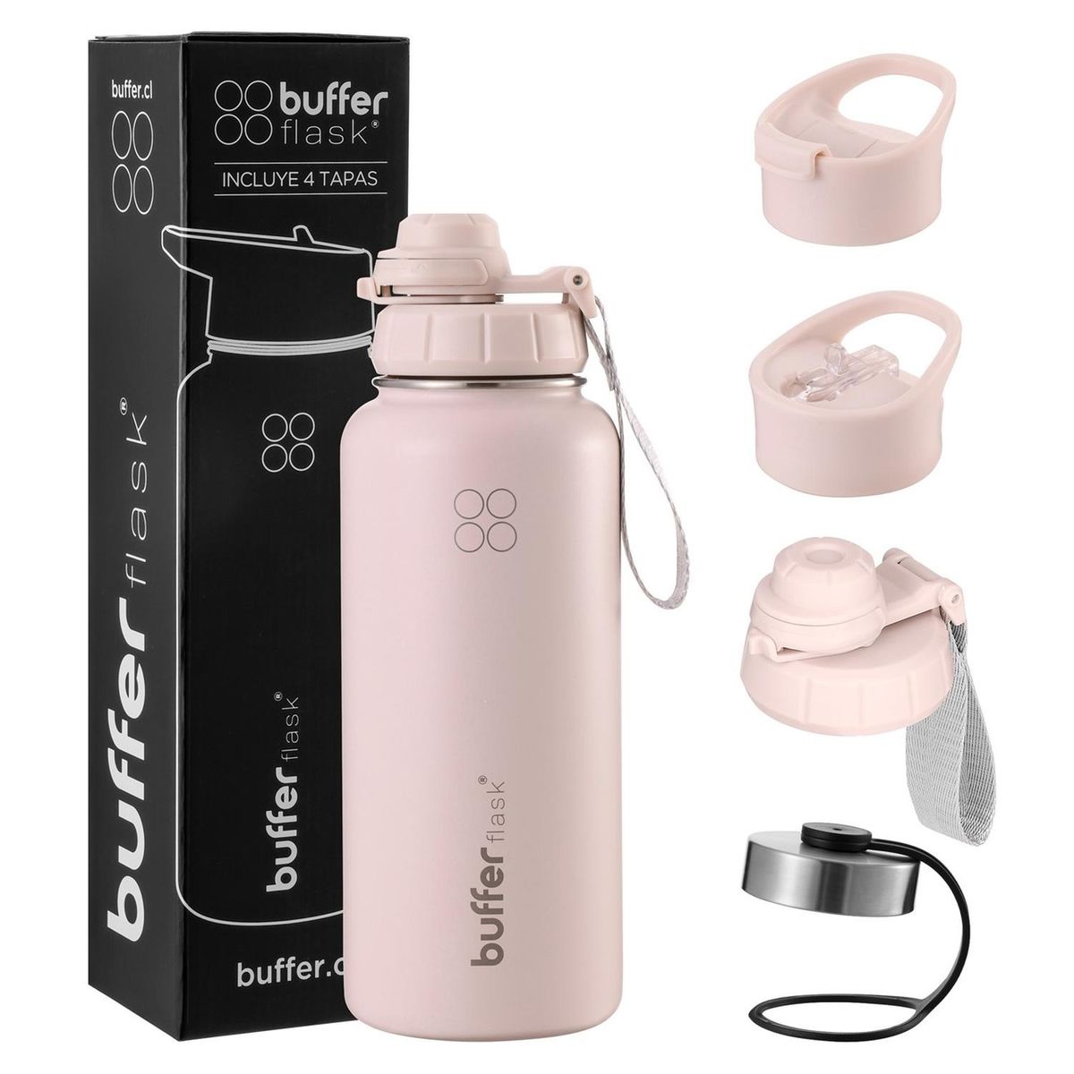 BUFFER FLASK - Termo Botella Agua Termica Acero Inox + Tapas - Rosa claro
