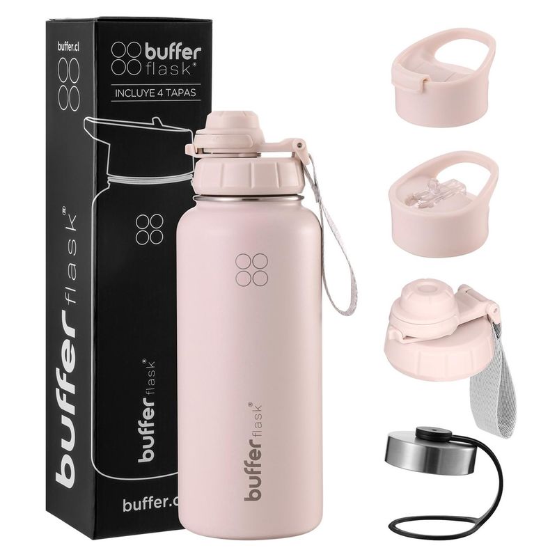 BUFFER FLASK - Termo Botella Agua Termica Acero Inoxidable+Tapas - Rosa claro