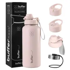 BUFFER FLASK - Termo Botella Agua Termica Acero Inoxidable+Tapas - Rosa claro