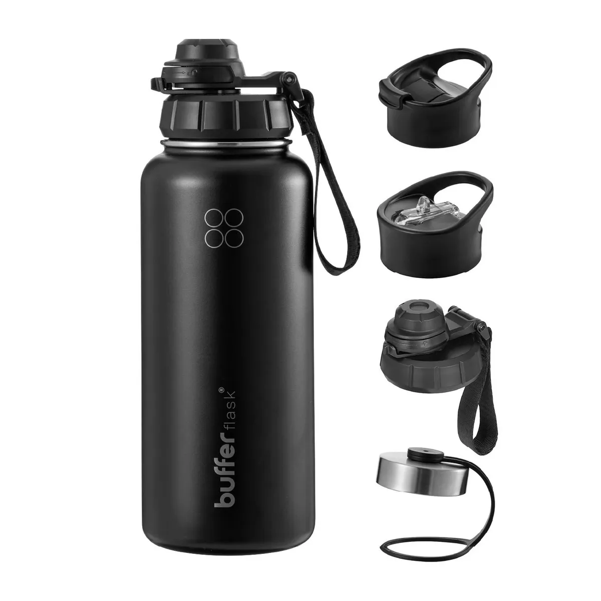 BUFFER FLASK - Termo Botella Agua Termica Acero Inox + Tapas - Negro