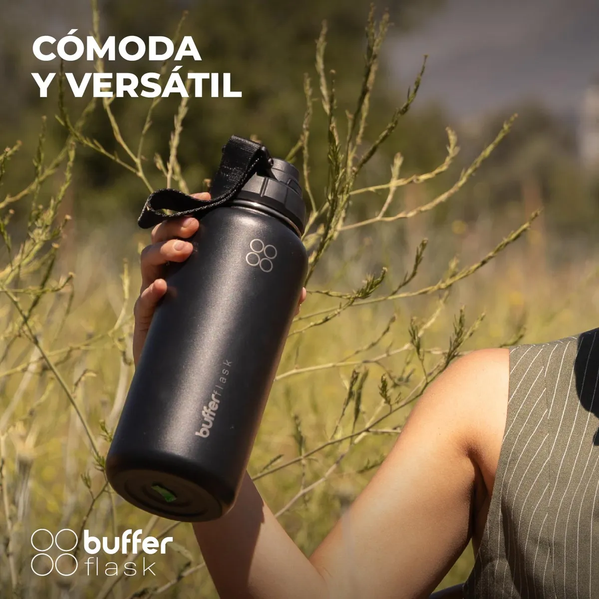 BUFFER FLASK - Termo Botella Agua Termica Acero Inox + Tapas - Negro