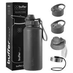 BUFFER FLASK - Termo Botella Agua Termica Acero Inoxidable+Tapas - Gris oscuro
