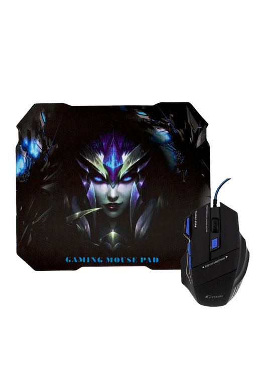 Kit Mouse Gamer Mousepad Ergonomico Azul
