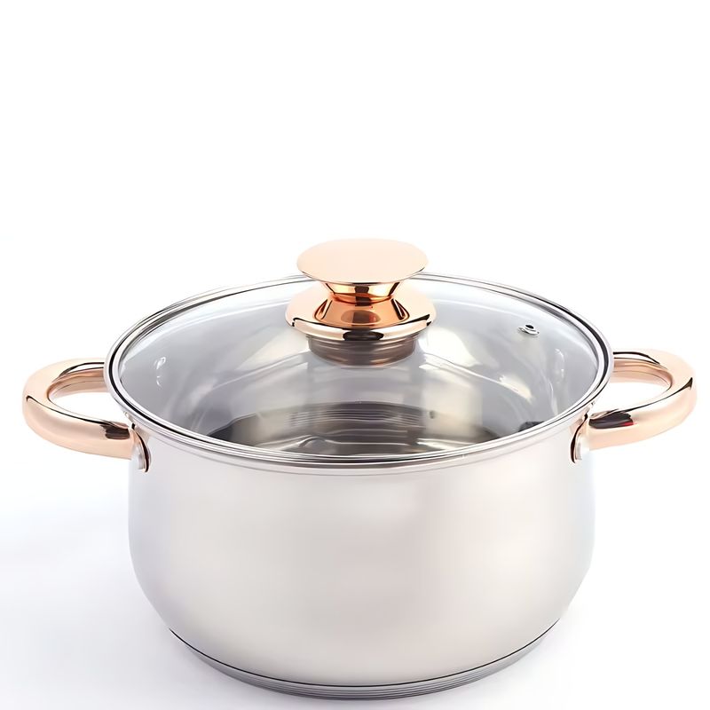 HOMESTAR - Olla de Acero Inoxidable con Tapa de Vidrio Talla S