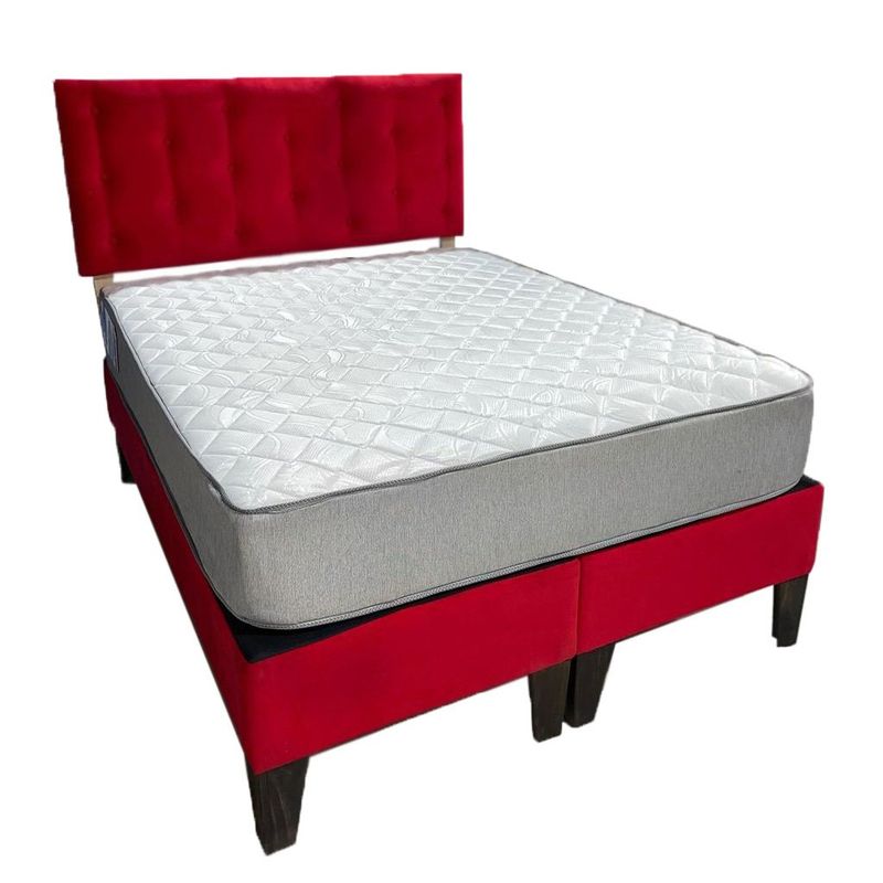 MUEBLES HVM - Cama HVM full Rojo Felpa Pmadera