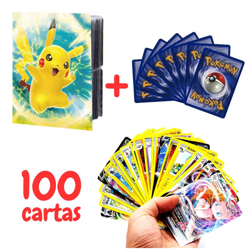 TIOZONEY - 100 Cartas Pokemon + Album Pikachu