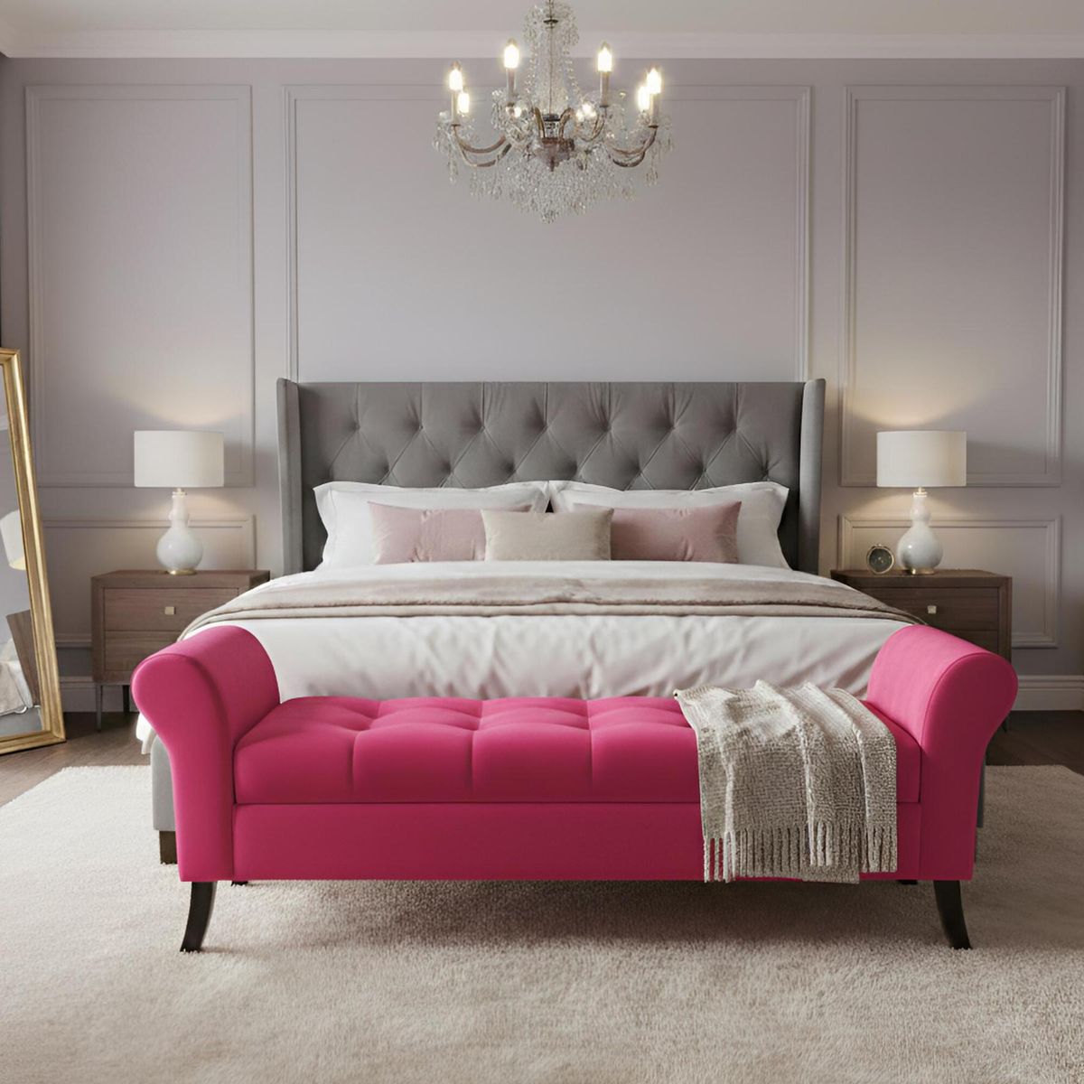 GENERICO - Banqueta Baúl Tucson Color Fucsia Tamaño King 170x45x60cm