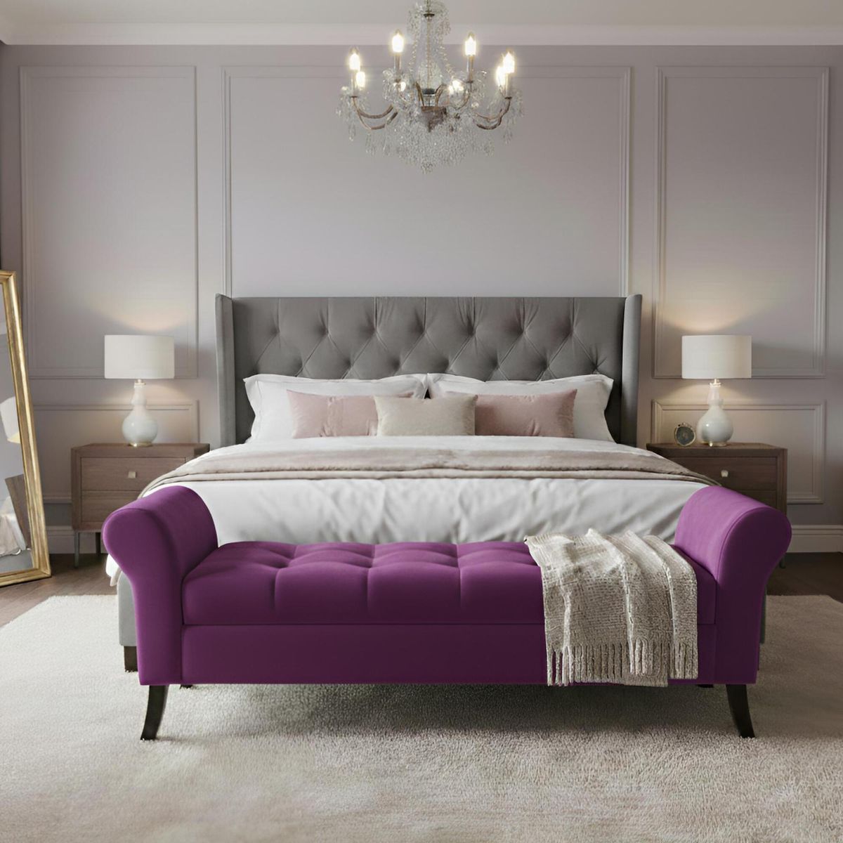 GENERICO - Banqueta Baúl Tucson Color Morado Tamaño King 170x45x60cm