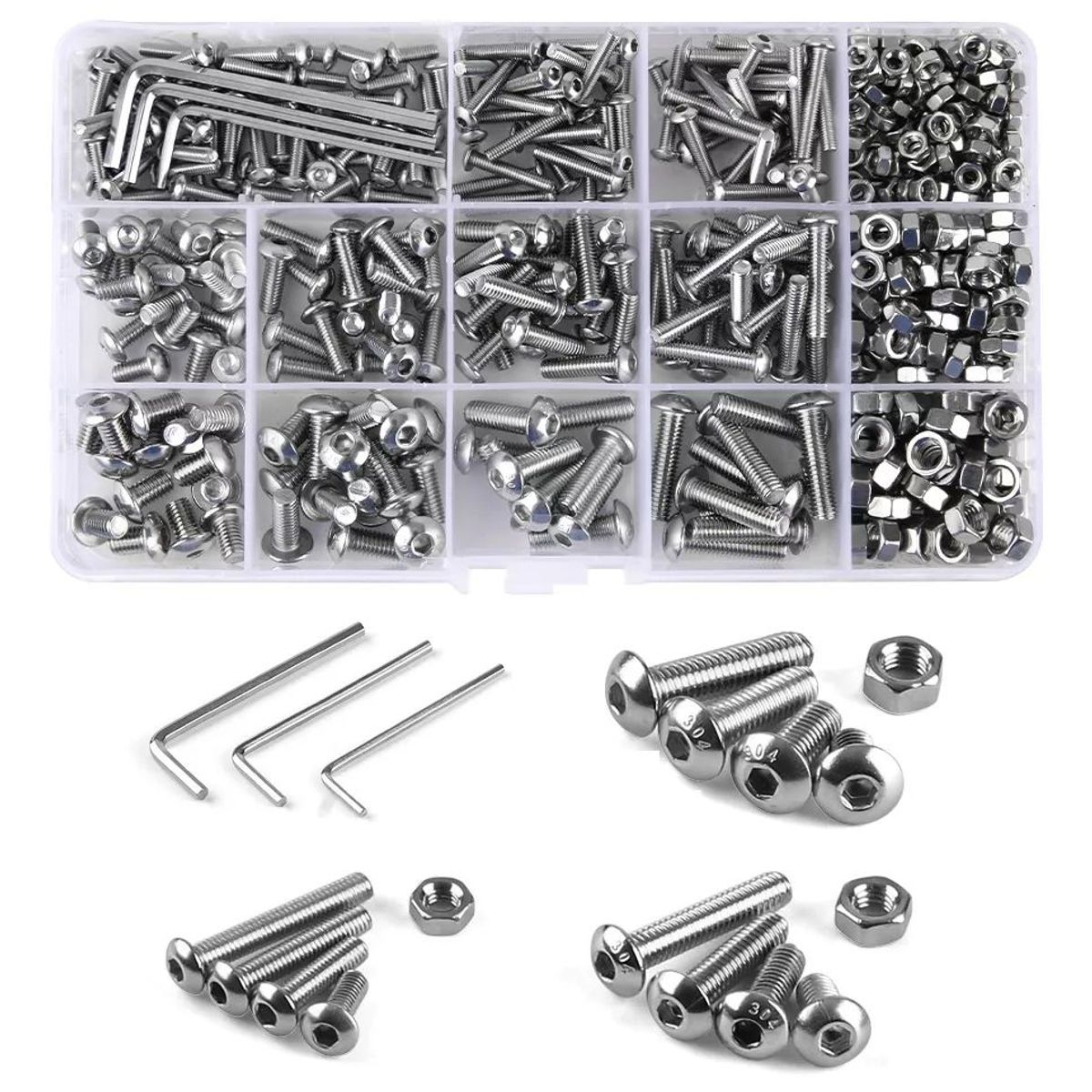 KUANGYE - 500 Tornillos Cabeza Plana M3 M4 M5 Hexagonal Tuerca Pernos