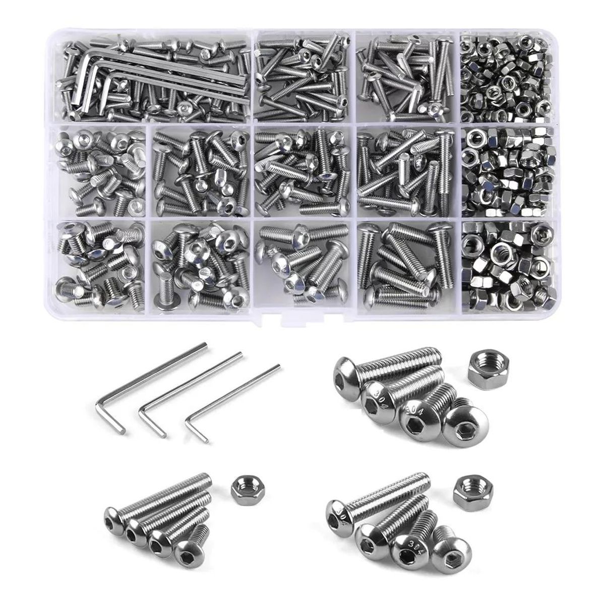 KUANGYE - 500 Tornillos Cabeza Plana M3 M4 M5 Hexagonal Tuerca Pernos