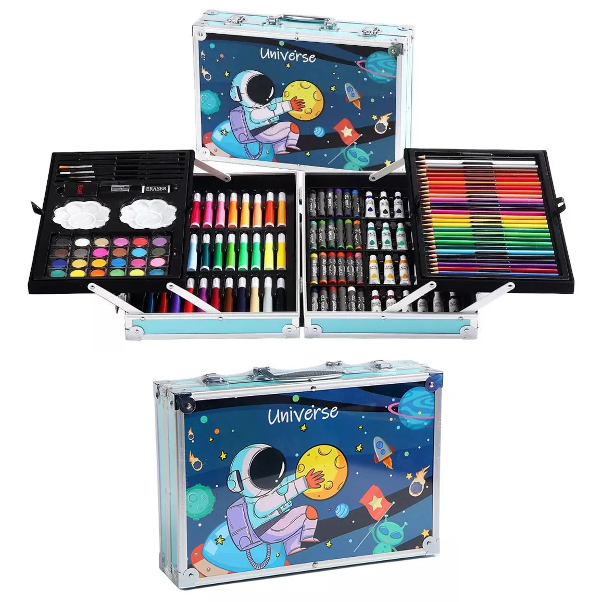 KUANGYE - Kit Dibujo Niño 145 Piezas Pintura Arte En Maleta Aluminio