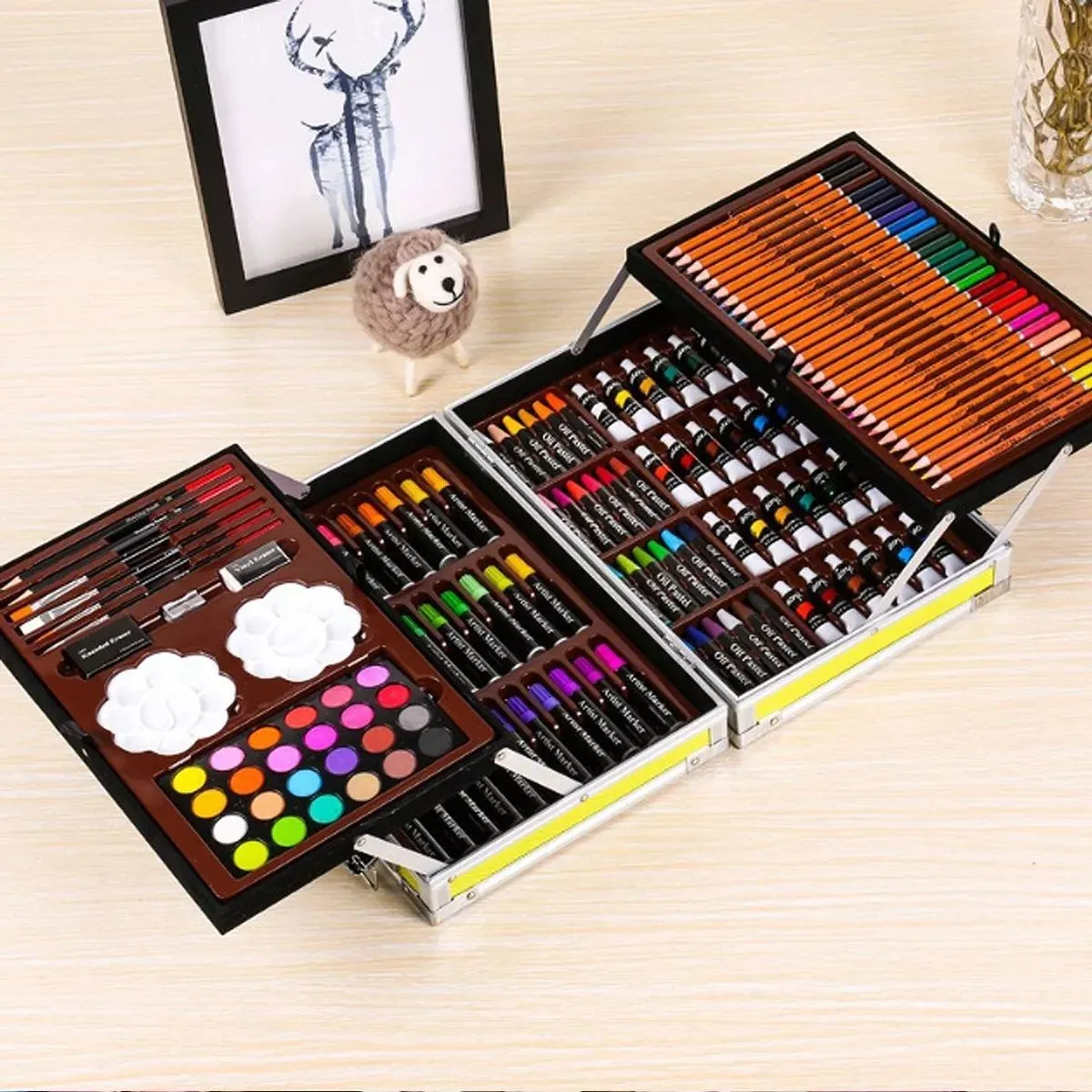 KUANGYE - Kit Dibujo Niño 145 Piezas Pintura Arte En Maleta Aluminio