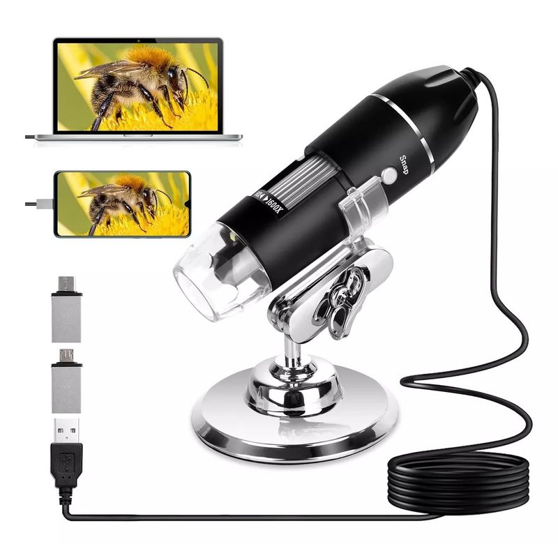 KUANGYE - Microscopio Digital Portátil De Mano Con Soporte 1600x Hd Negro