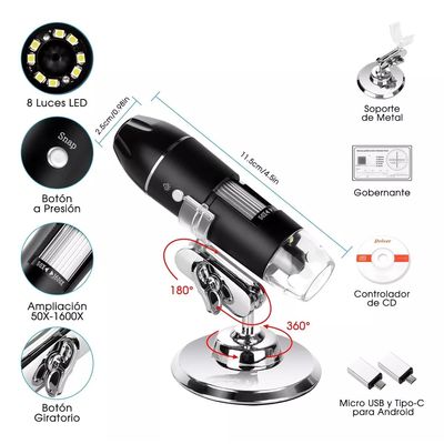 Imagen 2 del producto Microscopio Digital Portátil De Mano Con Soporte 1600x Hd Negro