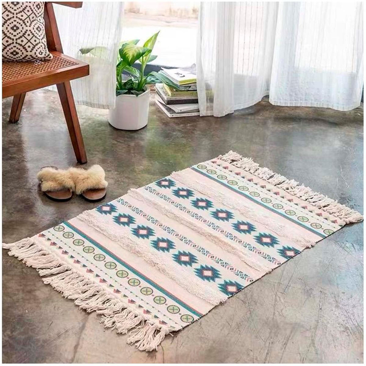 GENERICO - Bajada de cama Bordada Kilim de estilo etnico 60x90 cm.