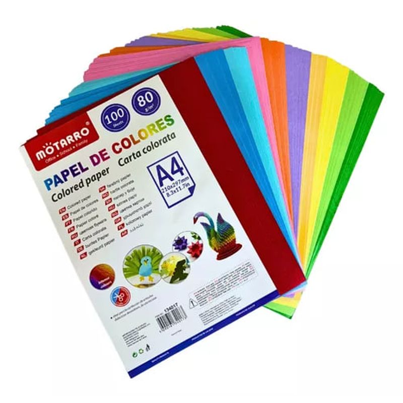 MOTARRO - Papel De Colores A4 80 g Lisa De 100 Hojas Colores Varios