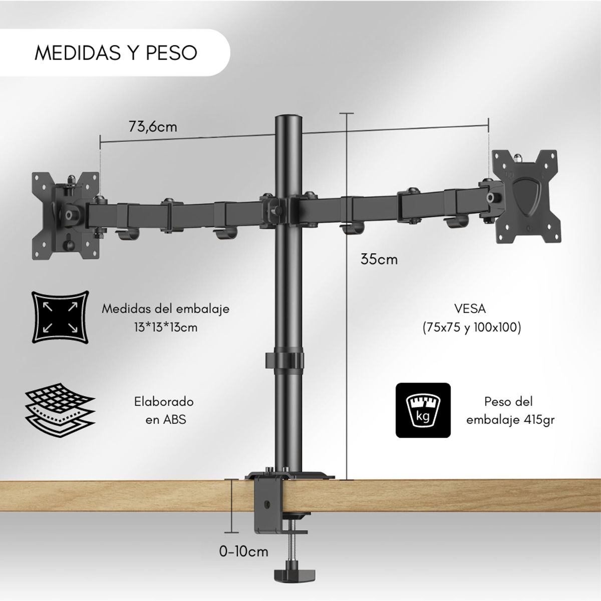 GENERICO - Soporte Doble Monitor Televisor Escritorio Brazo 17-27 3-6kg