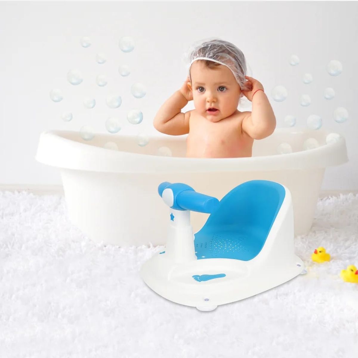 OEM - SILLA DE BAÑO PARA BEBE CON VENTOSA AZUL