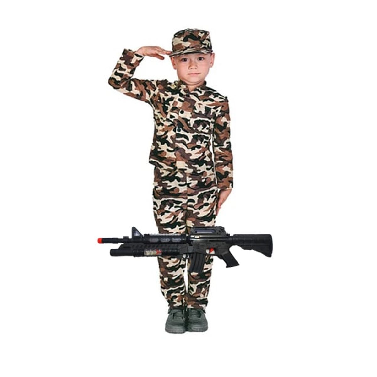 TODODISFRACESCHILE - Disfraz Soldado + Fusil con luz y sonido Talla 4 - 6 años