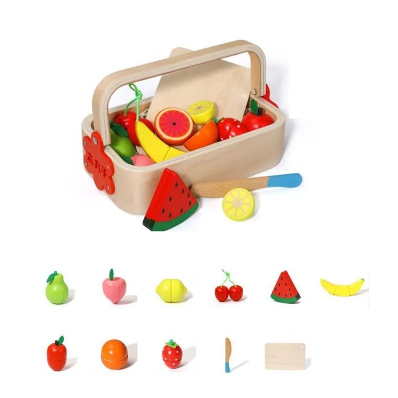 GENERICO - Juego Corta Frutas Y Verduras Madera Con Imán Niños