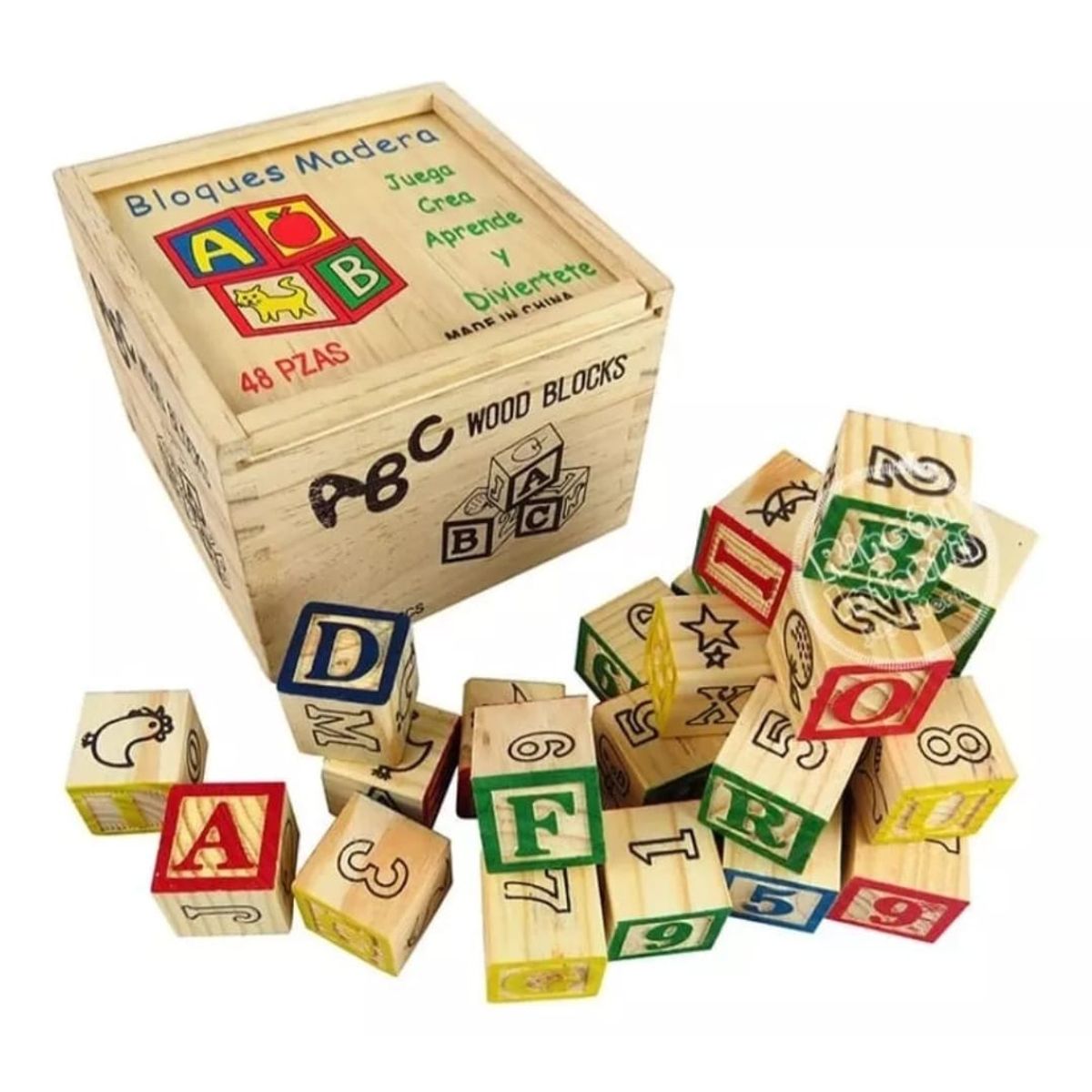 GENERICO - Cubo De Madera 48 Piezas Juguete Didáctico Letras Y Numero