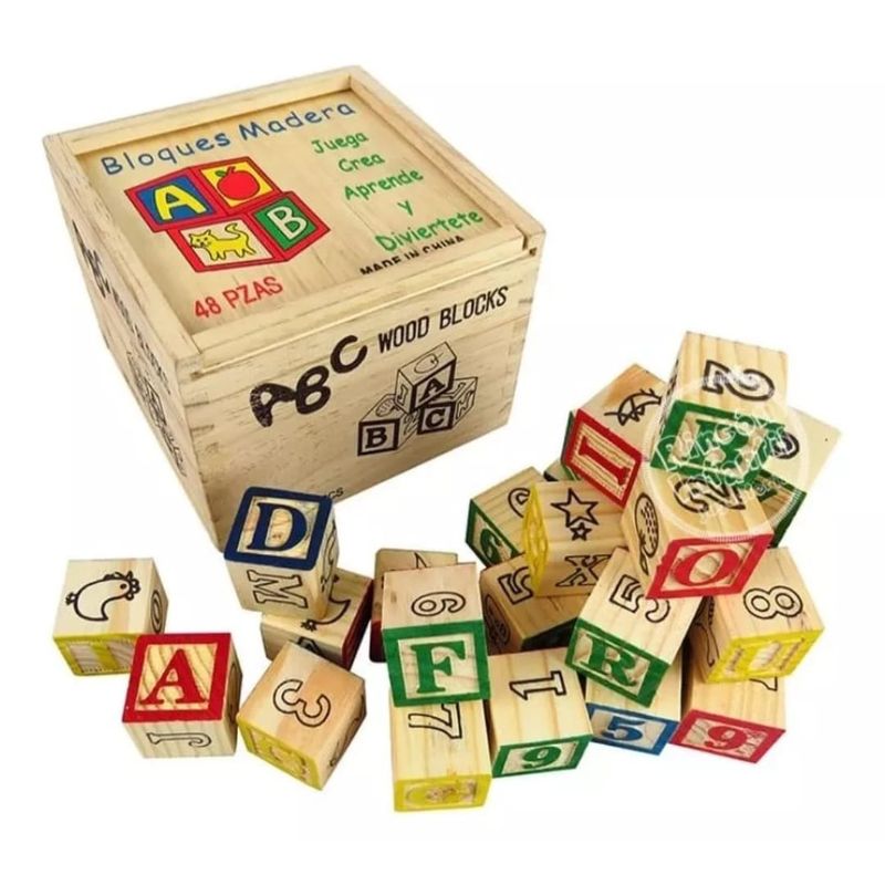 GENERICO - Cubo De Madera 48 Piezas Juguete Didáctico Letras Y Numero