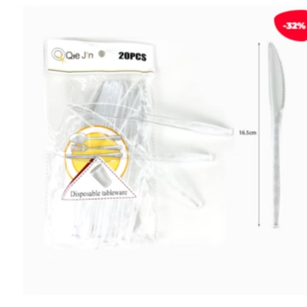 GENERICO - Cuchillo Plastico Desechable Transparente 20 Unidades