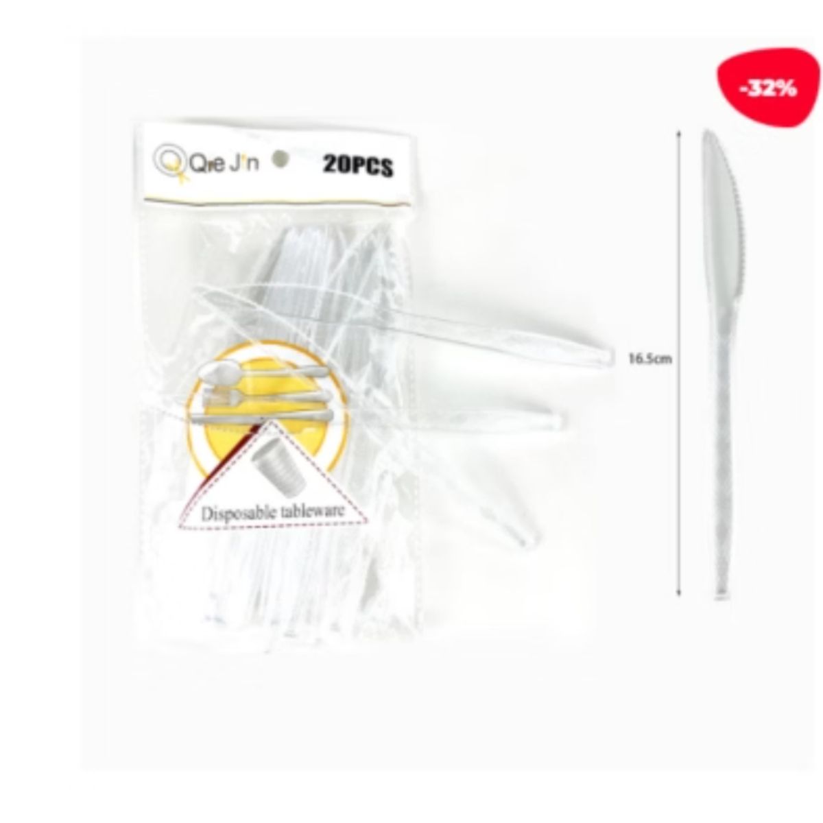 GENERICO - Cuchillo Plastico Desechable Transparente 20 Unidades