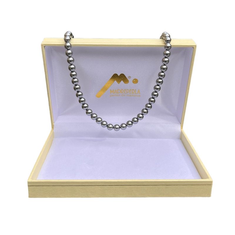 MALLORCA - Collar de Perlas Gris (7mm) de Mallorca Enchapado en Oro 50 cm
