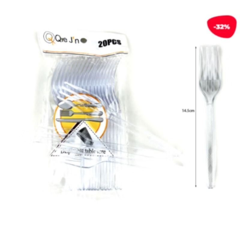 GENERICO - Tenedor Plastico Desechable Transparente 20 Unidades