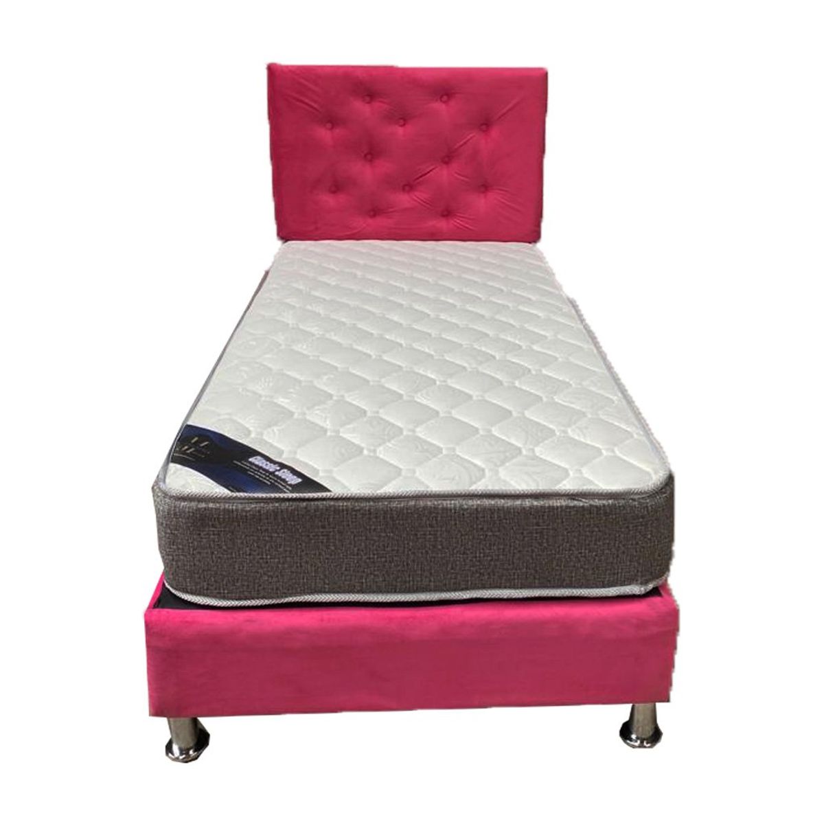 MUEBLES HVM - Cama HVM 15P Rosado Felpa  Respaldo  Pmetal