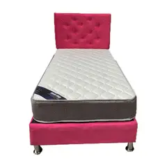 MUEBLES HVM - Cama HVM 15P Rosado Felpa Respaldo Pmetal