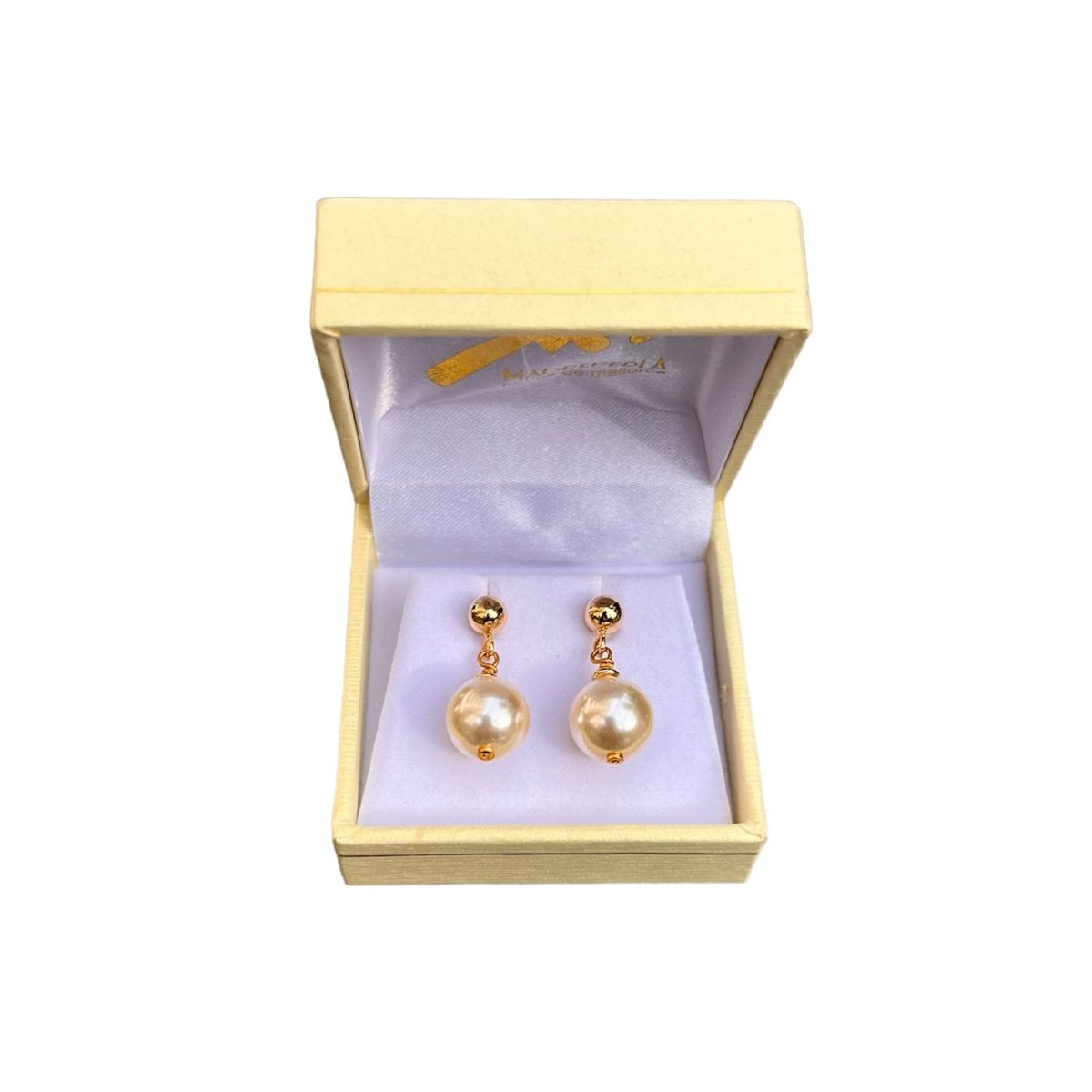 MALLORCA - Aros Bola Largos de Perlas de Mallorca N°10 Enchapado en Oro