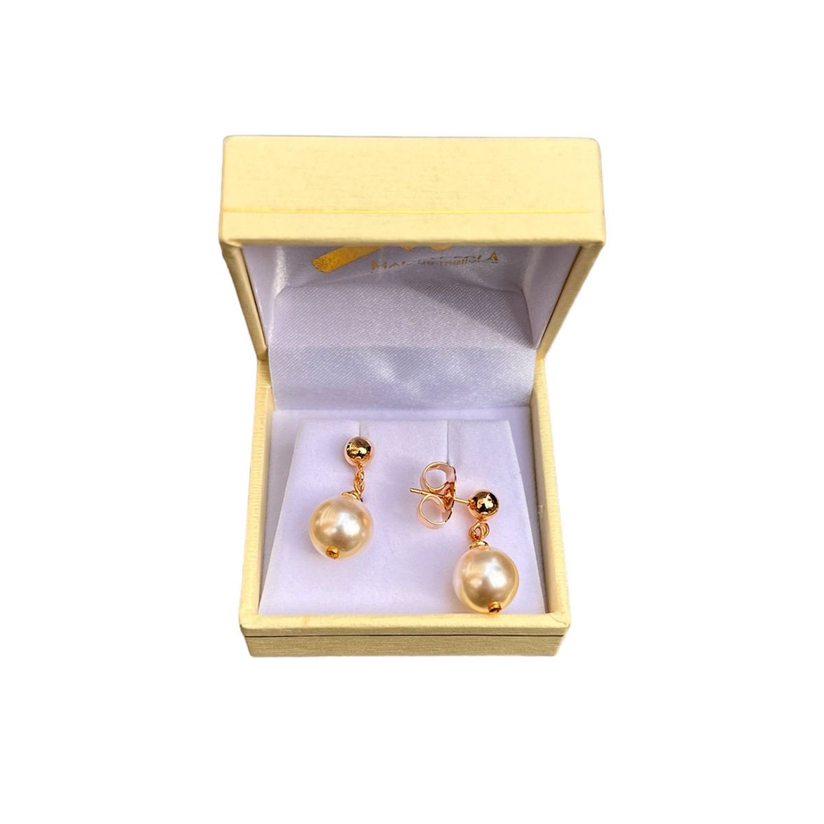 MALLORCA - Aros Bola Largos de Perlas de Mallorca N°10 Enchapado en Oro