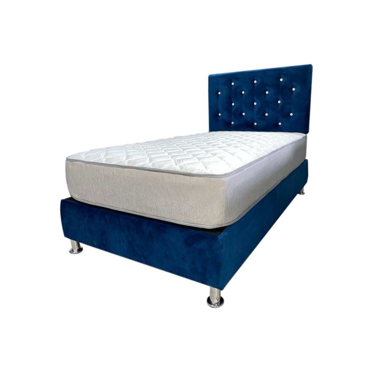 MUEBLES HVM - Cama HVM 15P Azul Marino boton blanco Pmetal