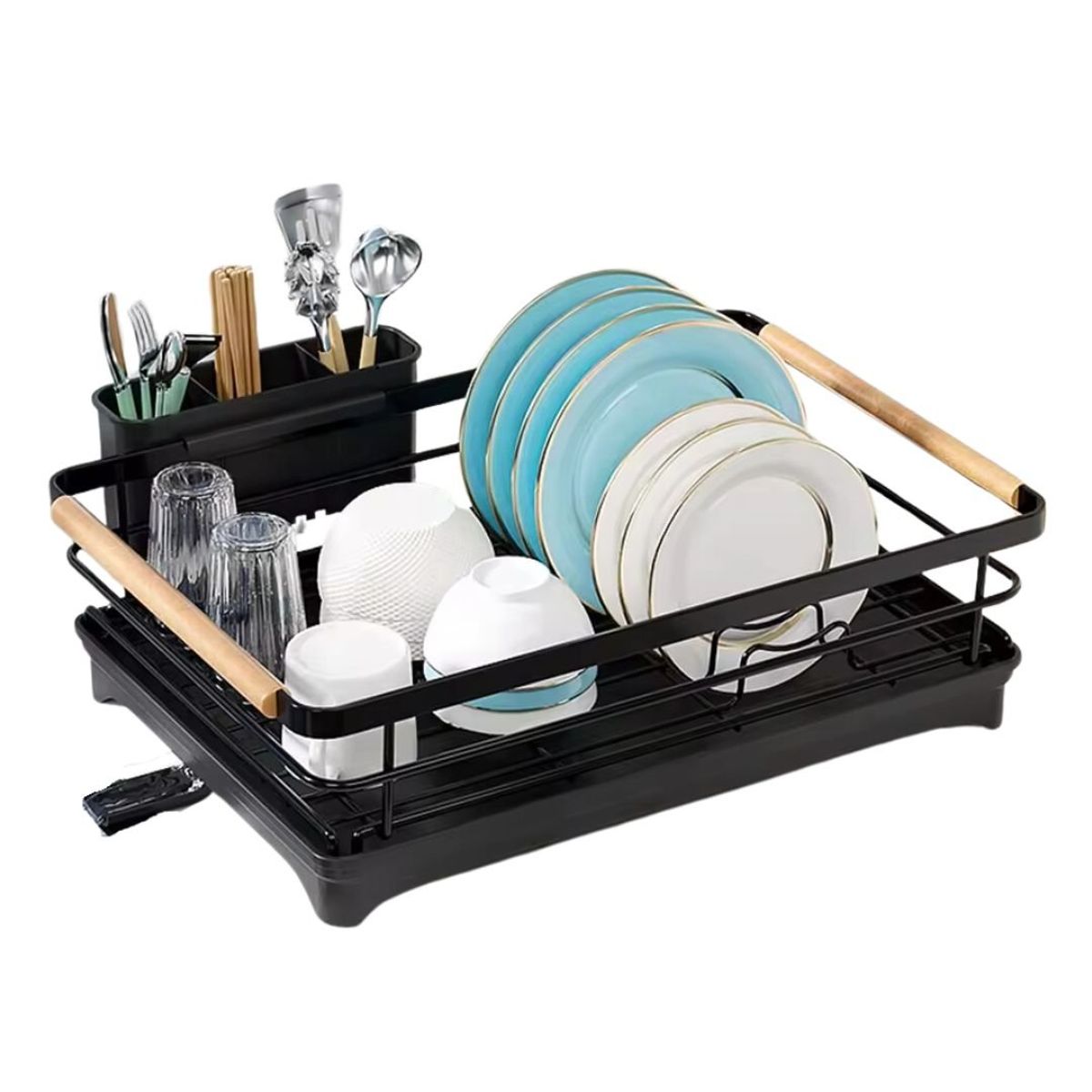 AMERICAN SOFT LINEN - Secaplatos Escurridor 1 Nivel Acero Inox Negro Hommey