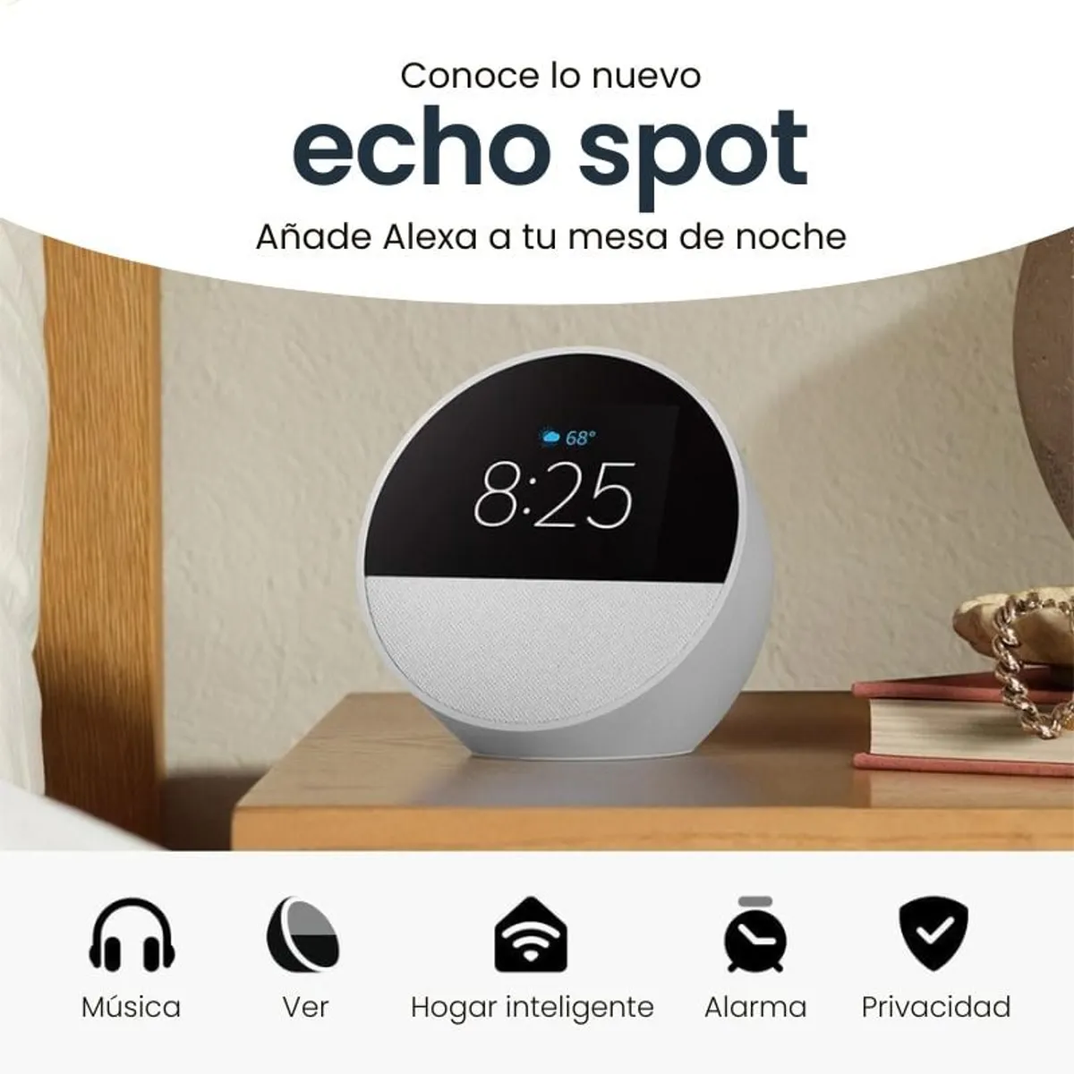 AMAZON - Parlante Inteligente Amazon Echo Spot 2024 Pantalla Bluetooth Blanco