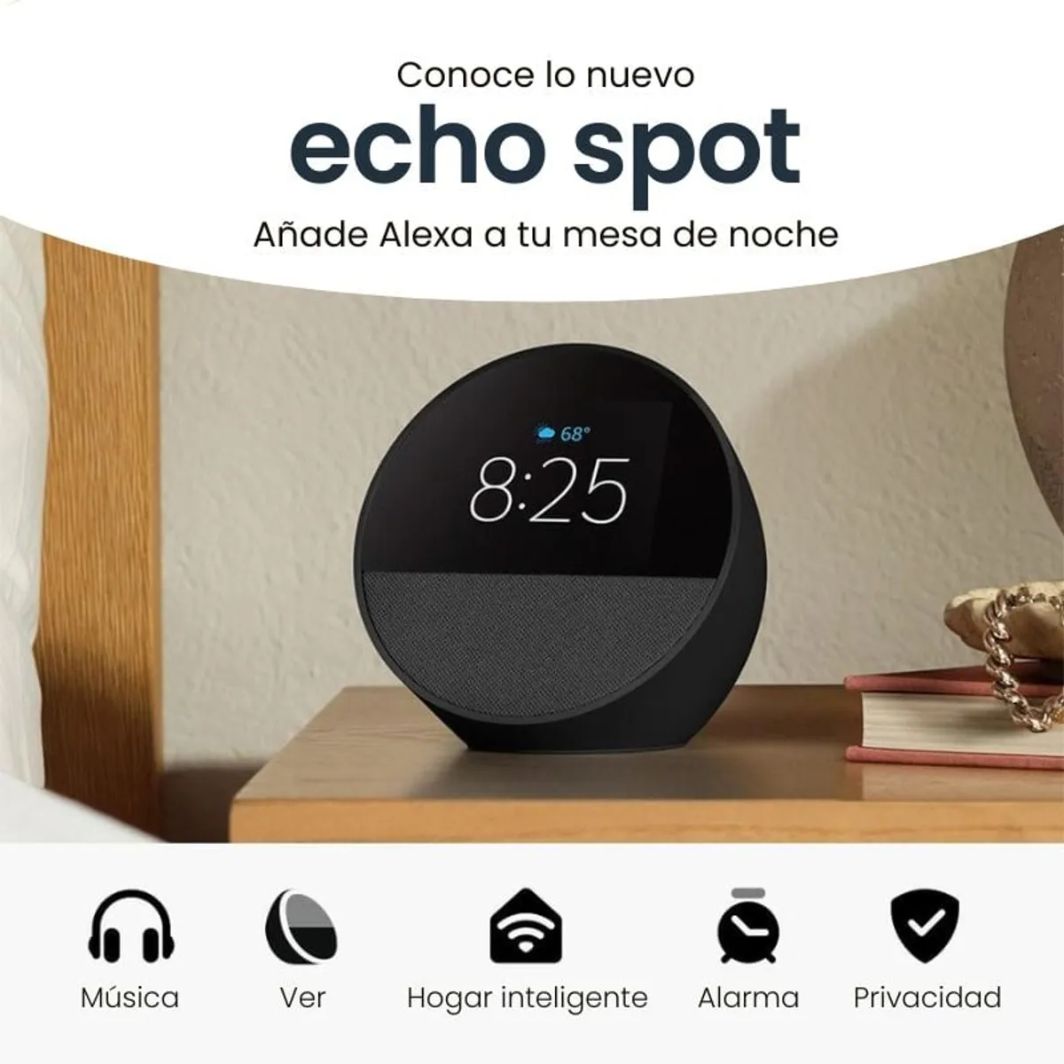 AMAZON - Parlante Amazon Alexa Echo Spot 2024 Pantalla Bluetooth Negro
