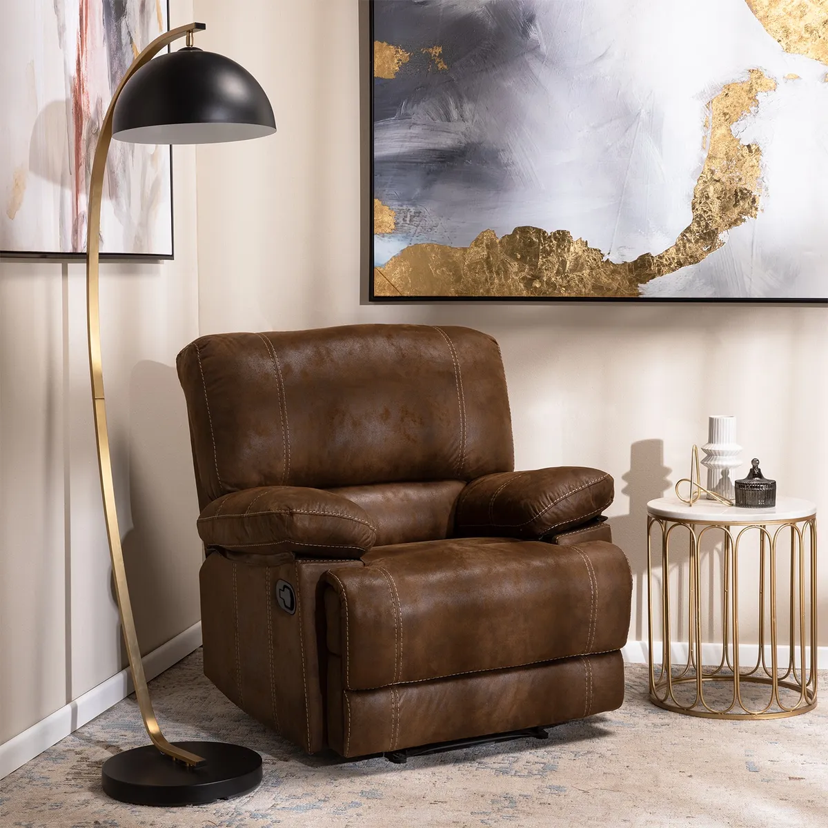 DANIELS - Berger Reclinable Moderno Cuero Viejo Café Castle 98023R4