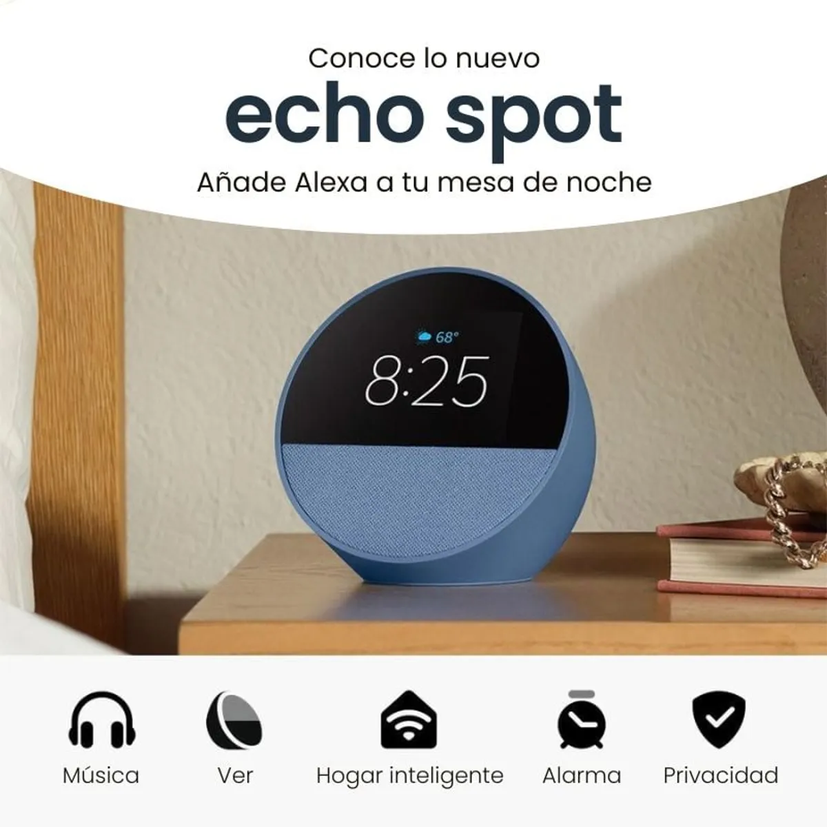 AMAZON - Parlante Amazon Alexa Echo Spot 2024 Pantalla Bluetooth Azul
