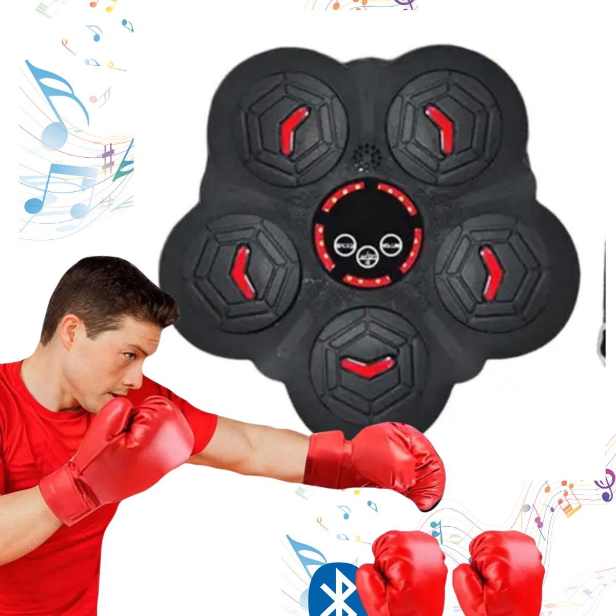 GENERICO - Máquina de Boxeo 5 puños Bluetooth pared con Guantes rojos