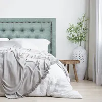 Respaldo de Cama Capitoné Frame Tachas Lino Verde Jeans - King