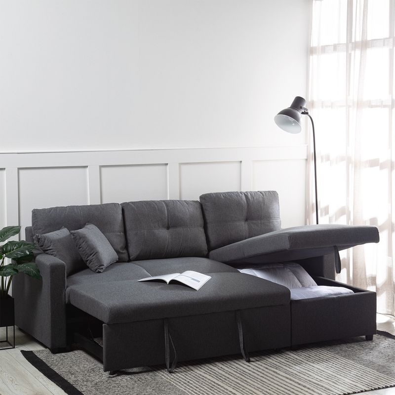 DANIELS - Sofá Seccional Cama 2 Plazas Lino Gris Sidney KMB1002GR
