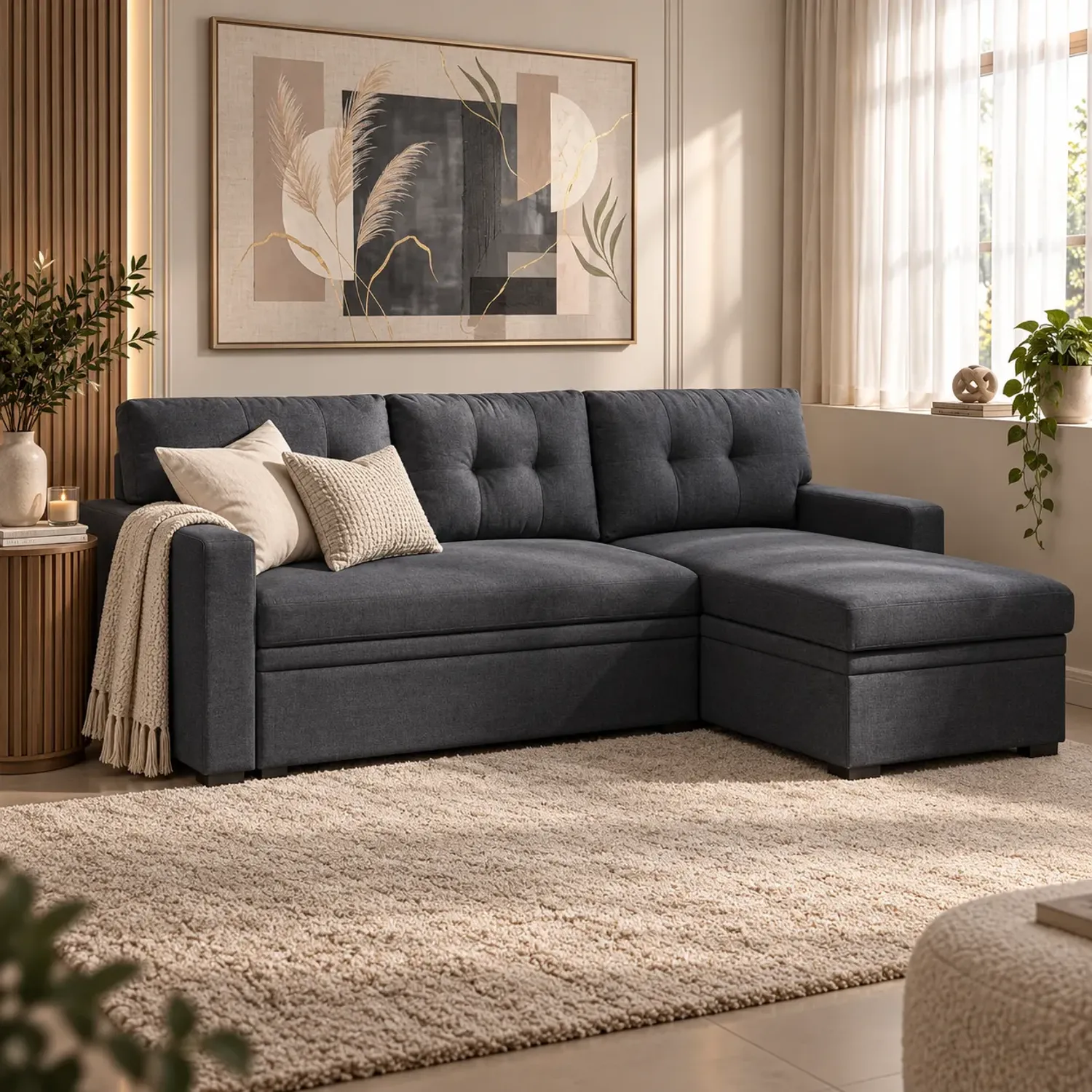DANIELS Sofá Seccional Cama 2 Plazas Gris Lino Chaise