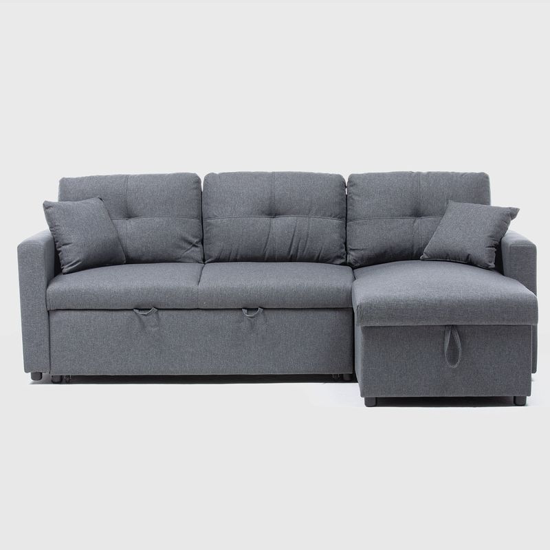 DANIELS - Sofá Seccional Cama 2 Plazas Lino Gris Sidney KMB1002GR