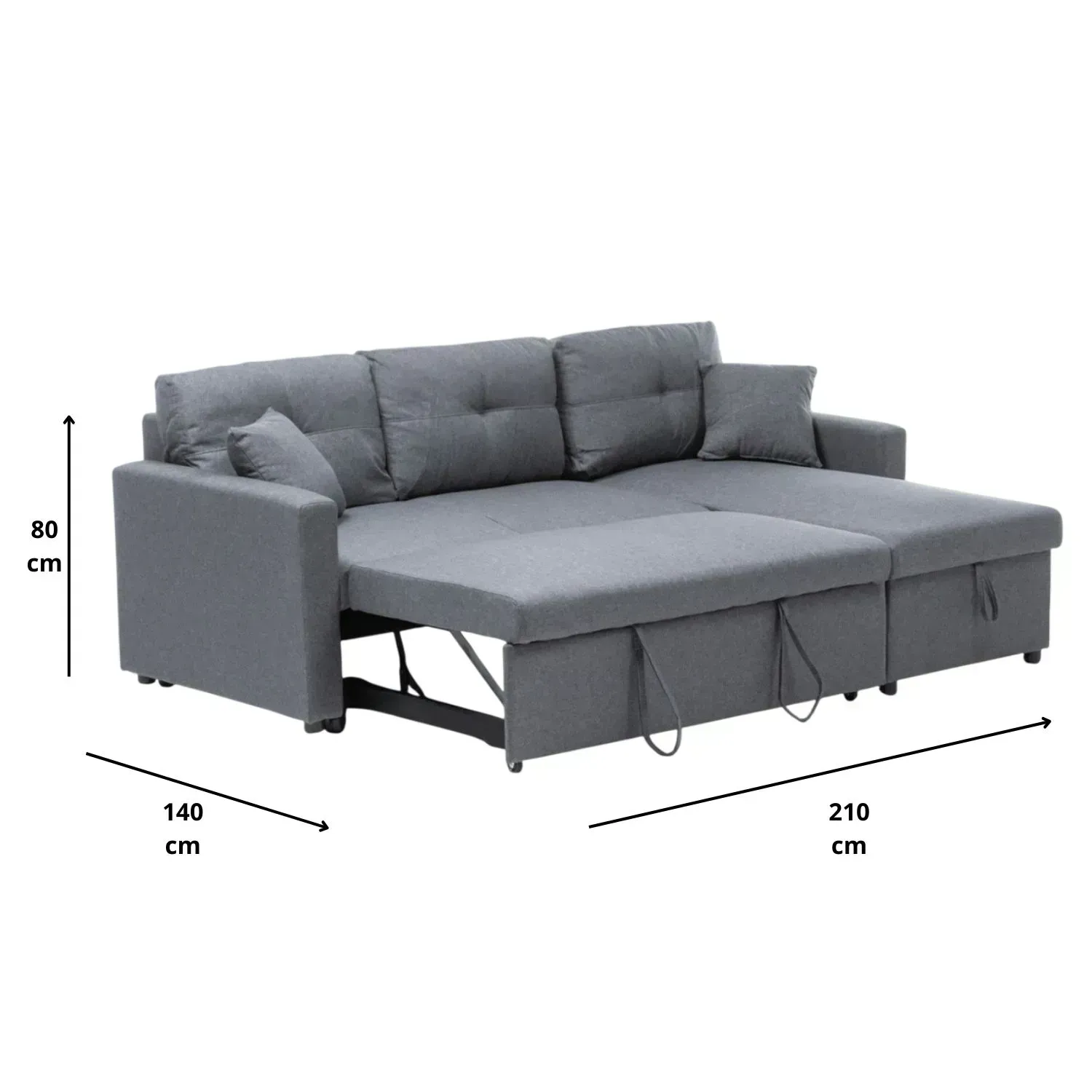 DANIELS Sofá Seccional Cama 2 Plazas Gris Lino Chaise