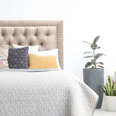 ESPACIO HOGAR - Respaldo de Cama Capitoné Frame Tachas Felpa Beige 1 Plaza