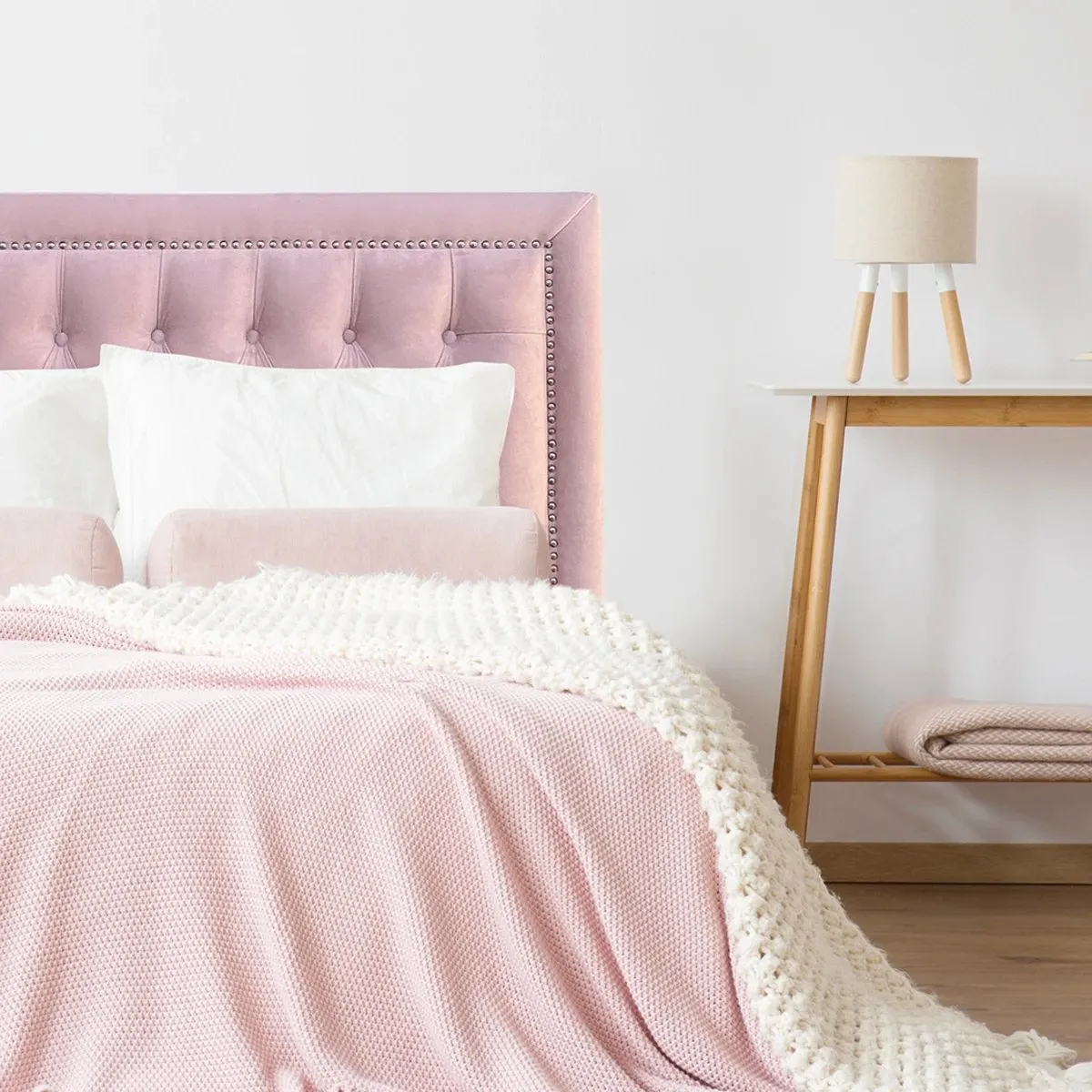 ESPACIO HOGAR - Respaldo de Cama Capitoné Frame Tachas Felpa Rosado Claro - 1 Plaza