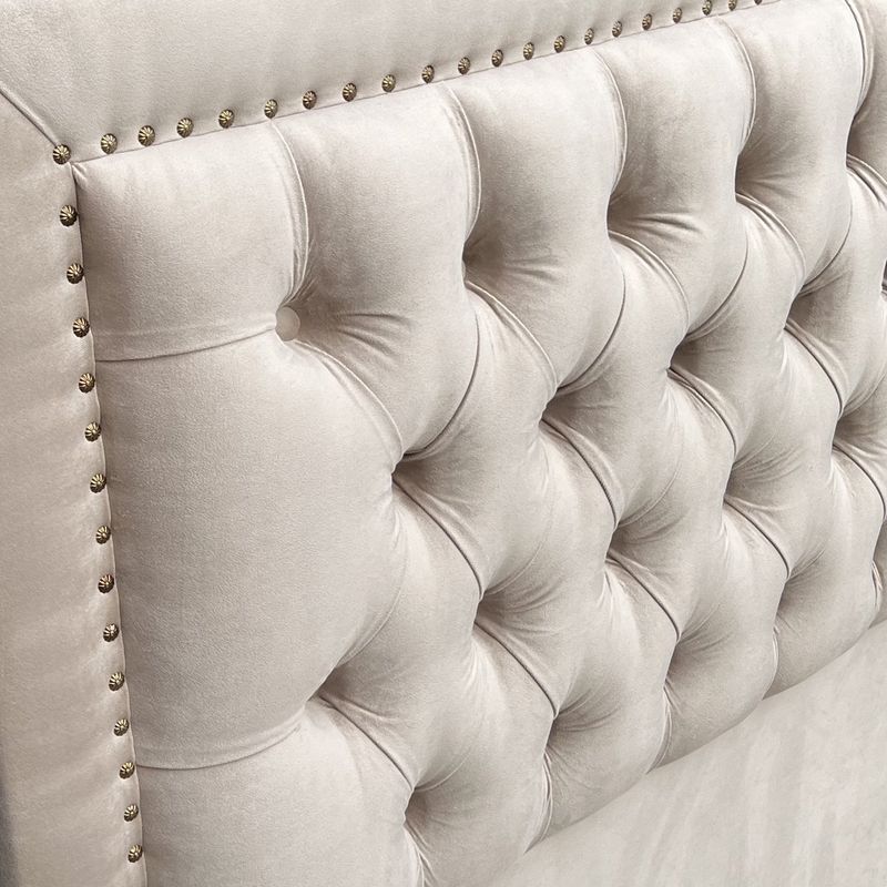 ESPACIO HOGAR - Respaldo de Cama Capitoné Frame Tachas Felpa Beige 1,5 Plazas
