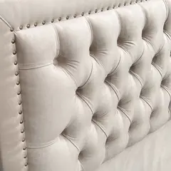 ESPACIO HOGAR - Respaldo de Cama Capitoné Frame Tachas Felpa Beige 1,5 Plazas